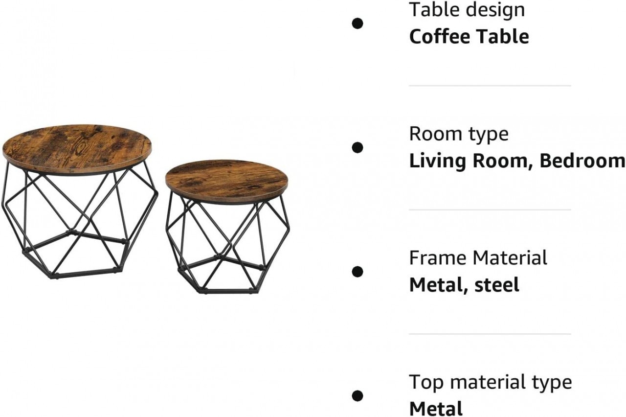 Set 2 Masute de Cafea Model Brianna, 50x50x40 cm, Maro/Negru - 2 | YEO