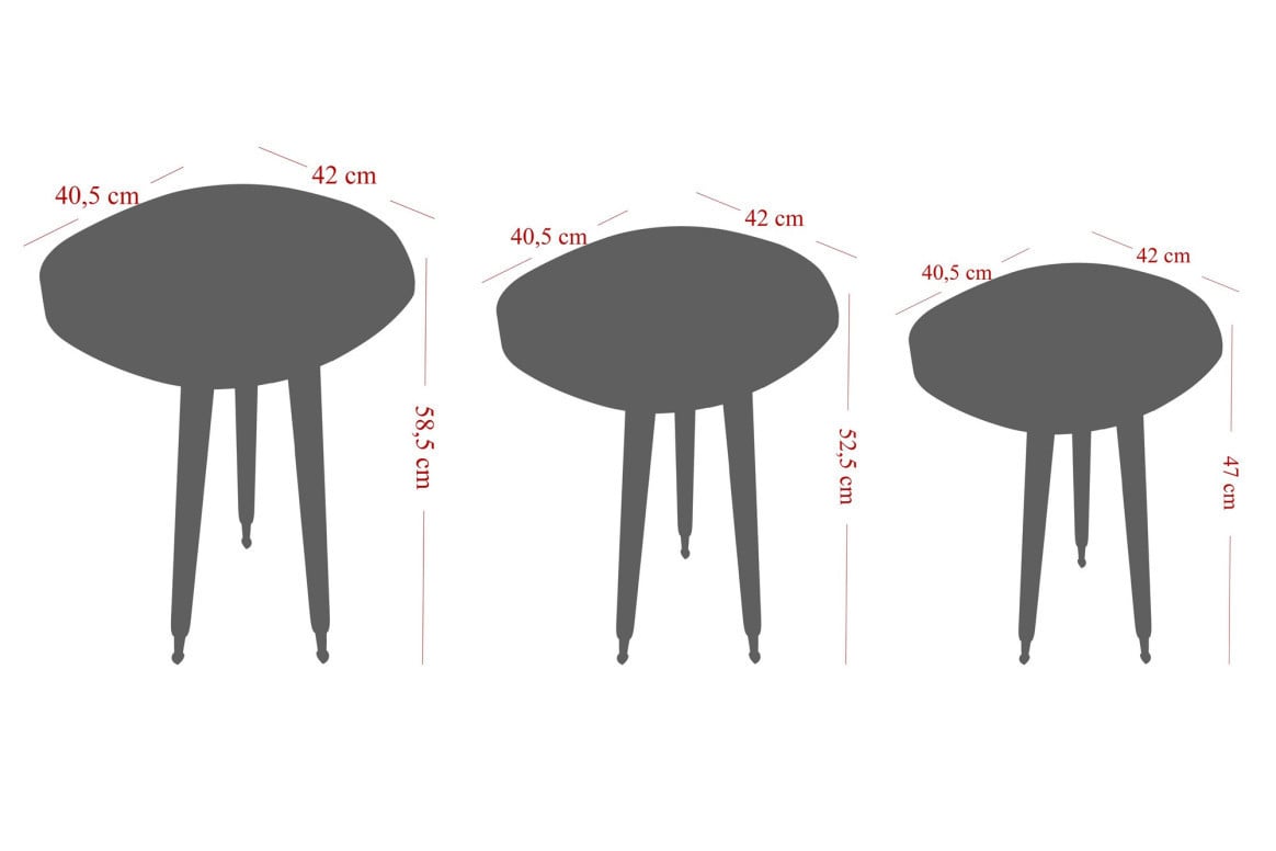 Set 3 Masute de Cafea Model Benson, 42x40,5x47/42x40.5x52.5/42x40.5x58.5 cm, Maro rosiatic