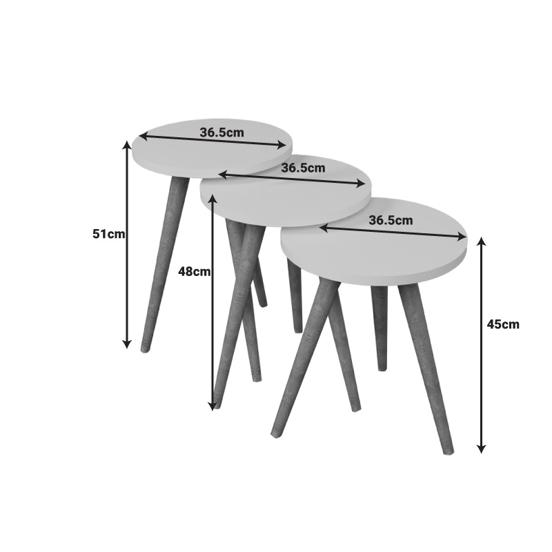 Set 3 Masute Laterale Model Perjene, Natur/Alb - 4 | YEO