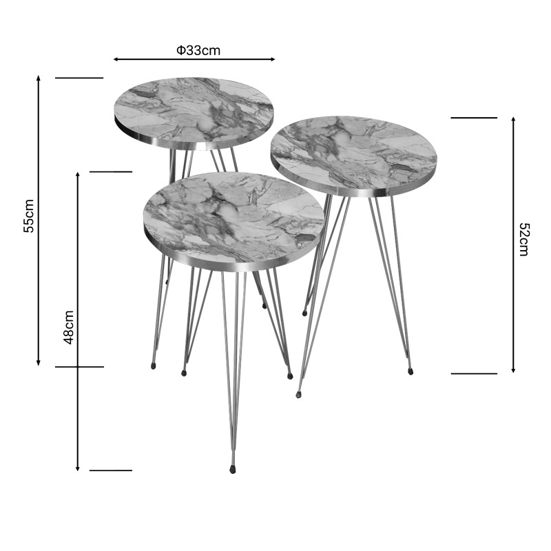 Set 3 Masute Laterale Model Wakmi, Marmorat/Auriu - 2 | YEO