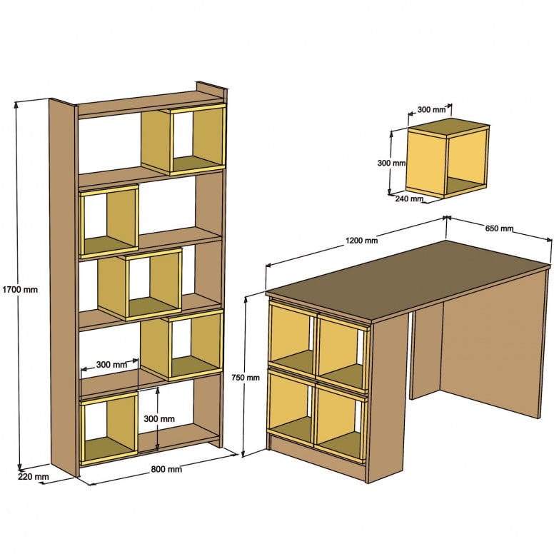 Set Birou si Biblioteca Salvador, model Box, 120x75x65 cm, Alb/Albastru