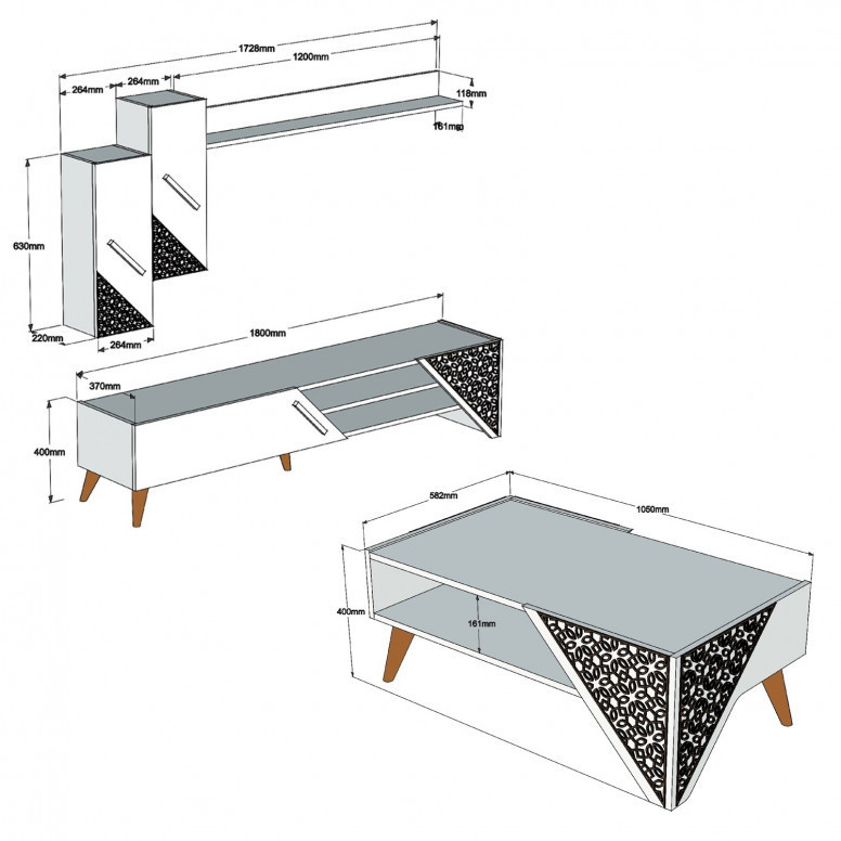 Set Comoda TV si Masuta de Cafea Model Chung, 105x58.2x40 cm, Crem - 3 | YEO