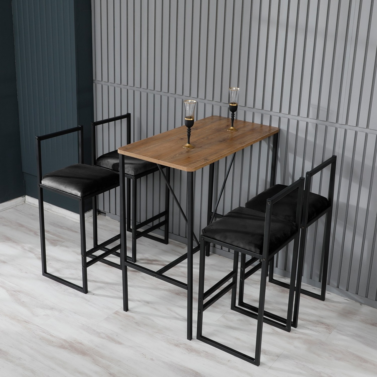 Set masă de bar și scaun, 5 bucati Nordic Nuc 90x92x45 cm - 1 | YEO