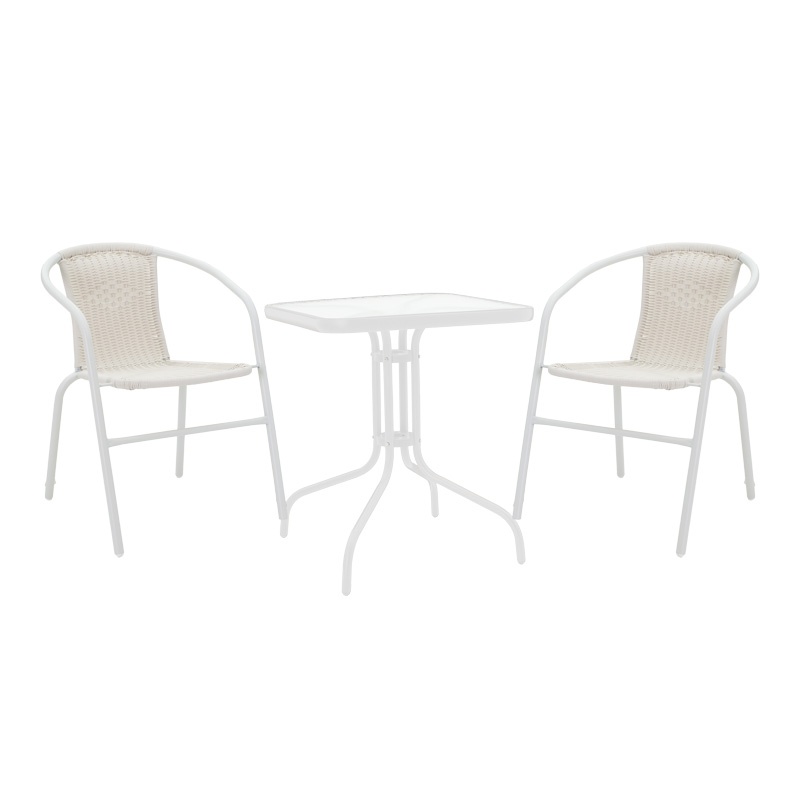 Set masă și scaune de exterior, 3 Piese, Model Watson-Obbi, Alb, 70x70x70 cm