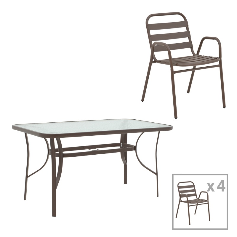 Set masă și scaune de exterior, 5 Piese, Model Sussie-Ensure, Maro, 120x70x70 cm