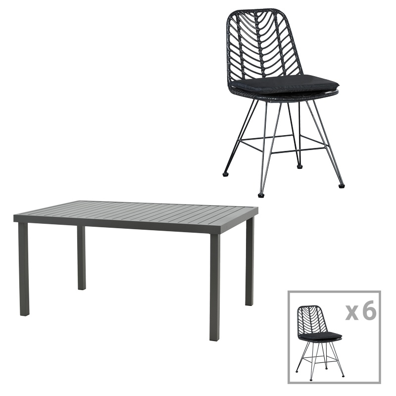 Set masă și scaune de exterior, 7 Piese, Model Naoki-Kliton, Antracit, 150x80x74 cm