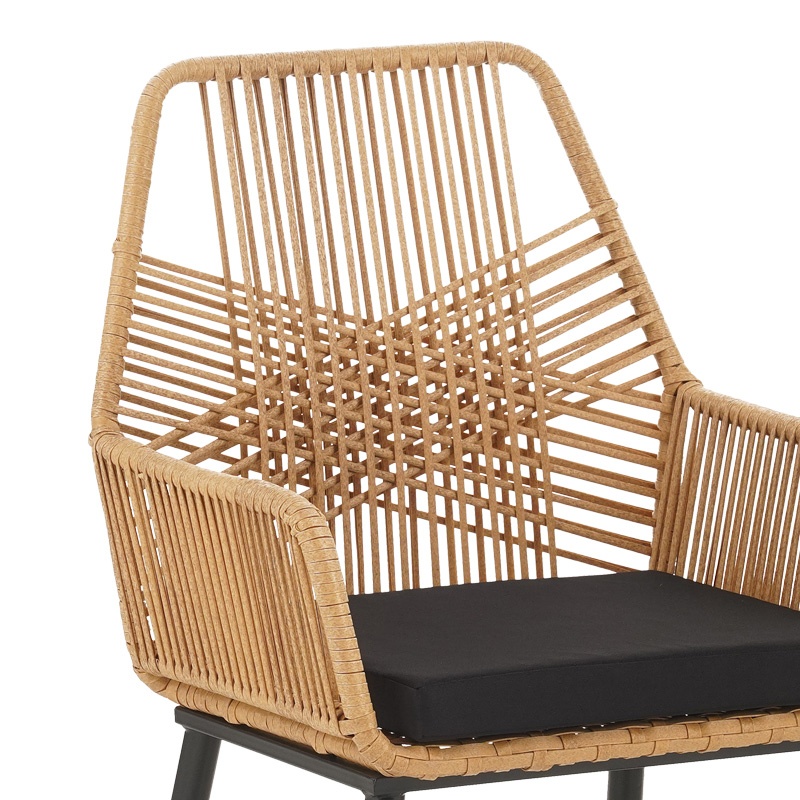 Set masă și scaune de exterior, 7 Piese, Model Naoki-Tanish, Natural/Negru, 160x90x78 cm - 3 | YEO