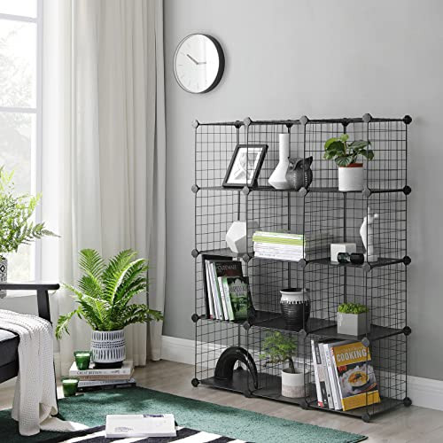 Sistem de depozitare modular, 12 cuburi, metalic Model Hattie, Negru, 93x31x123 cm
