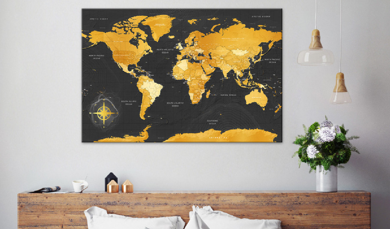 Tablou din plută - Golden World [Cork Map] 90x60 cm - 1 | YEO