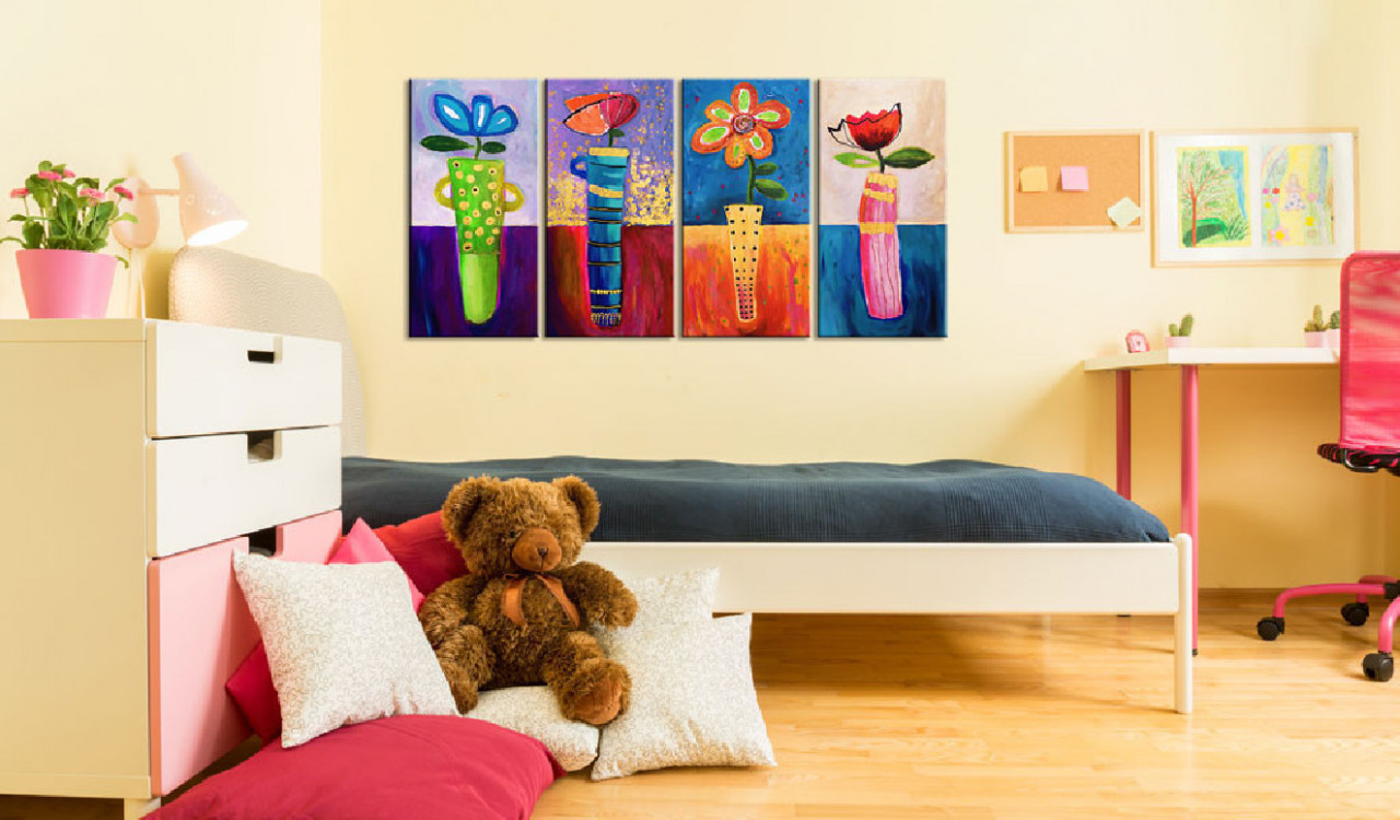 Tablou pictat manual - Rainbow flowers 120x60 cm - 1 | YEO