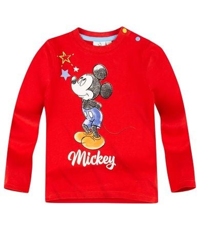 Tricou bebe rosu cu maneca lunga Mickey Mouse