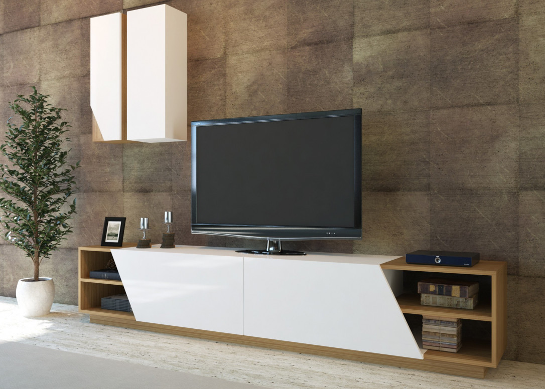 Ansamblu Comoda TV Zebra Alb-Teak