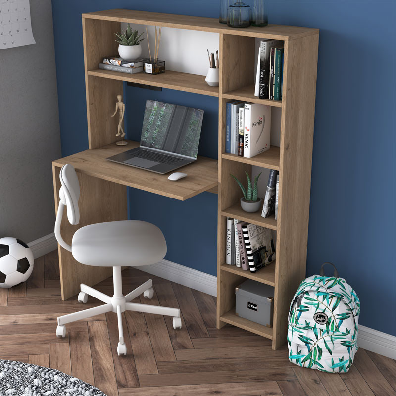 Birou cu Biblioteca Pako World, model Janson, 113x142x40 cm, Stejar sonoma - 1 | YEO