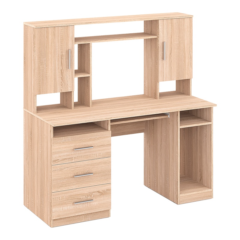 Birou cu rafturi si sertare Model Keldra, Stejar sonoma, 140x59.8x142.2 cm