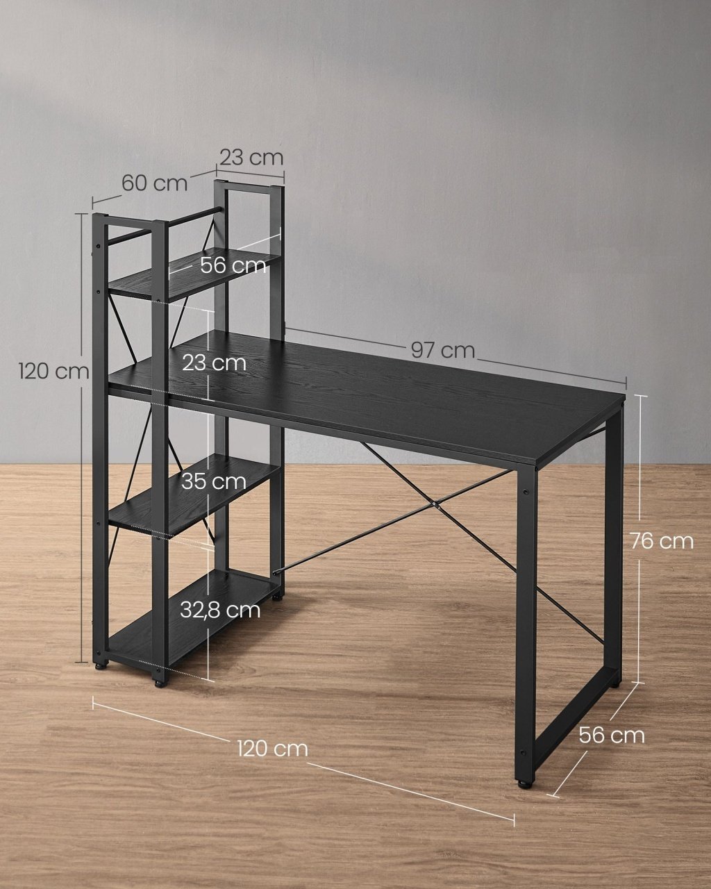 Birou Vasagle Negru 120x119.3x60 cm