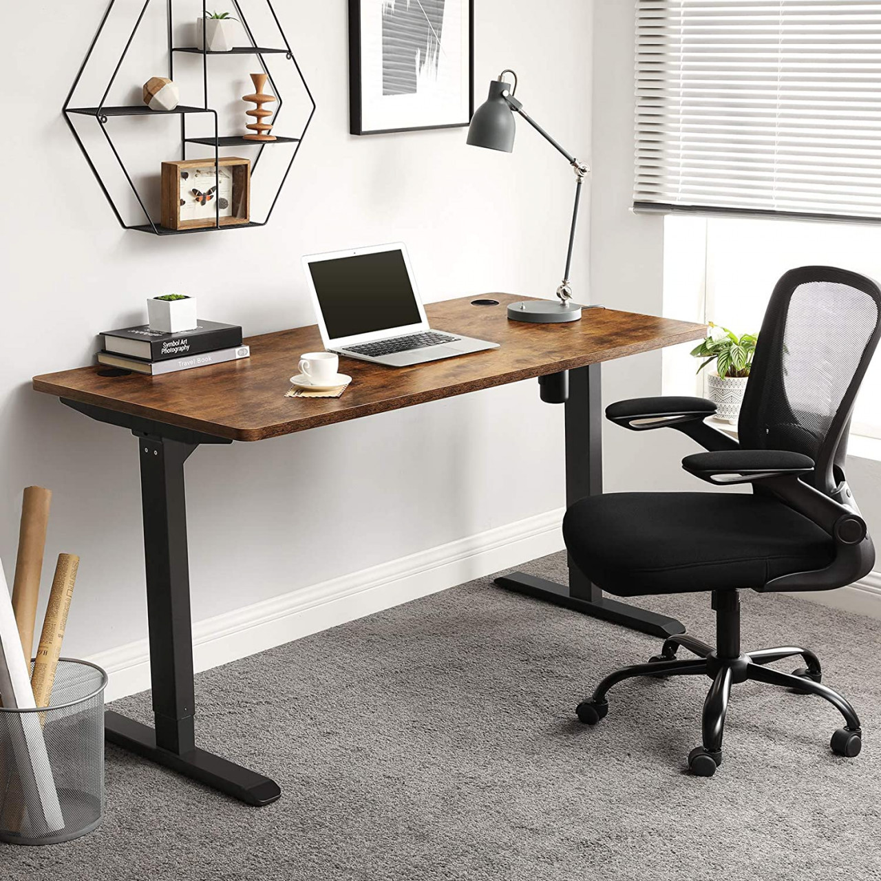 Cadru pentru Birou Songmics, model Caiden, 110-155x68-116x58 cm, Maro/Negru - 1 | YEO