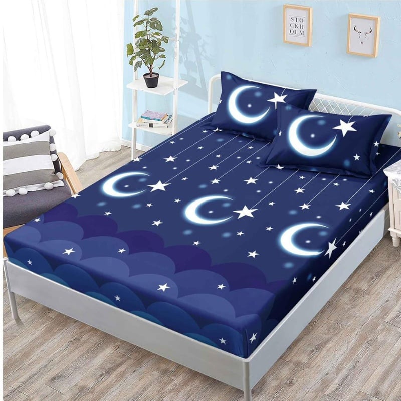 Cearsaf cu elastic si 2 Fete de Perna, Night Sky 160x200 cm (Finet)