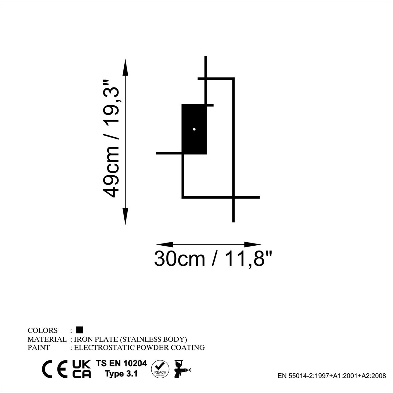 Ceas de perete decorativ din metal Corner Negru 49x30 cm