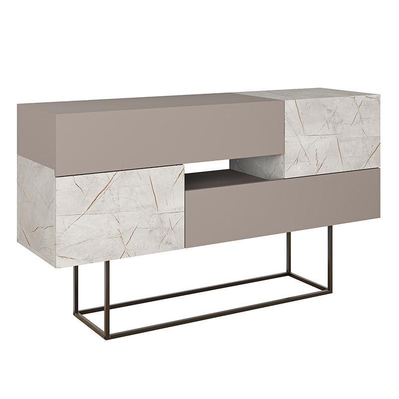 Comoda Model Roberta, Bej/Alb marmorat, 145x40x82 cm