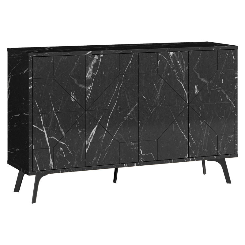 Comoda Model Ursula, Negru marmorat, 123x35x77.5 cm