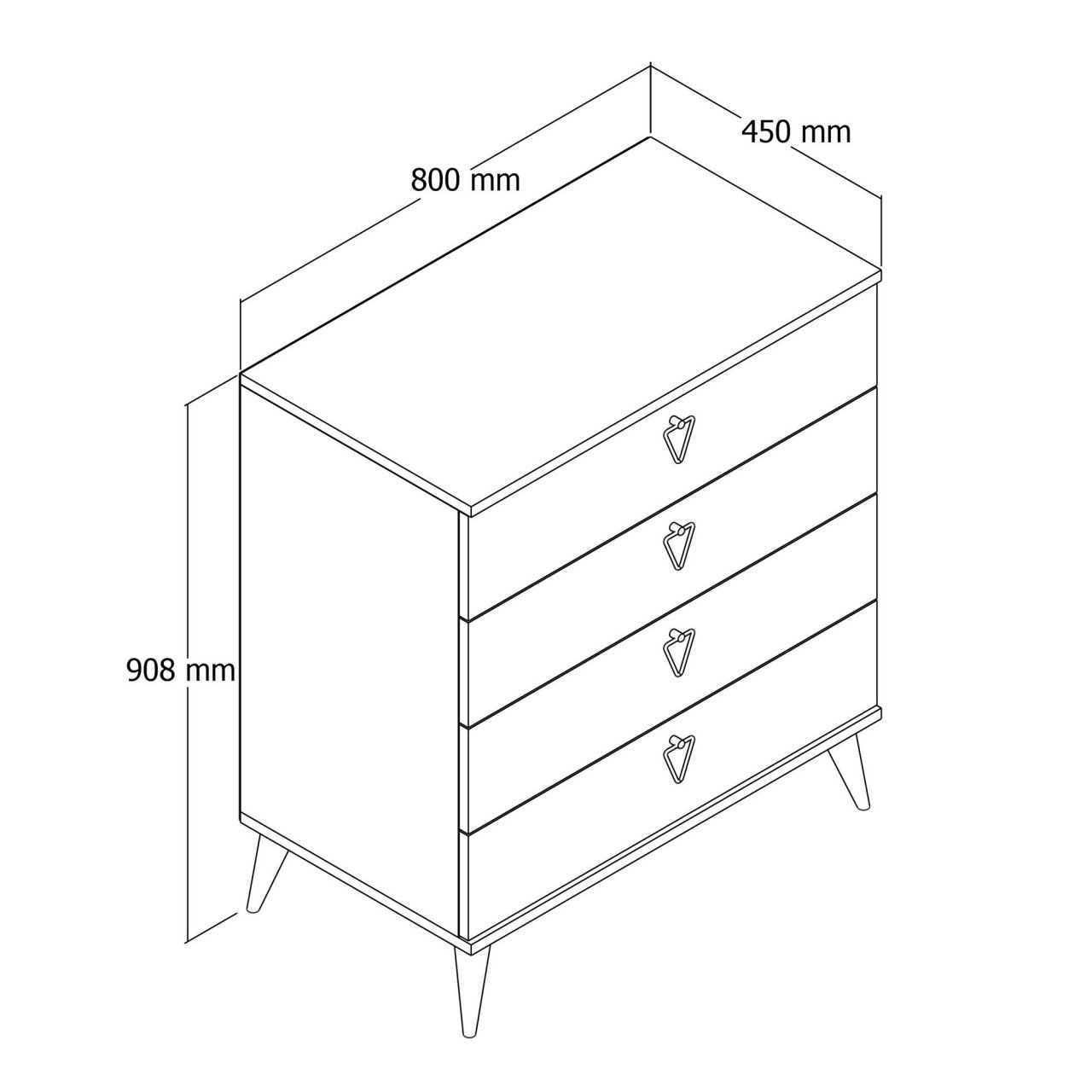 Comoda Model Versa, Alb/Stejar, 80x90.8x45 cm