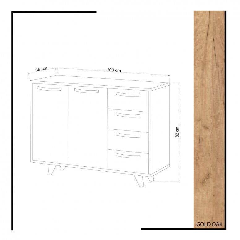 Comoda Model Waga, Stejar/Alb, 100x35x82 cm - 3 | YEO