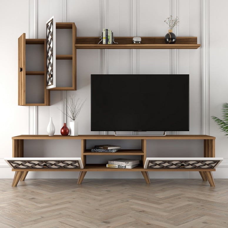 Comoda TV Class S - Walnut, Alb - 2 | YEO