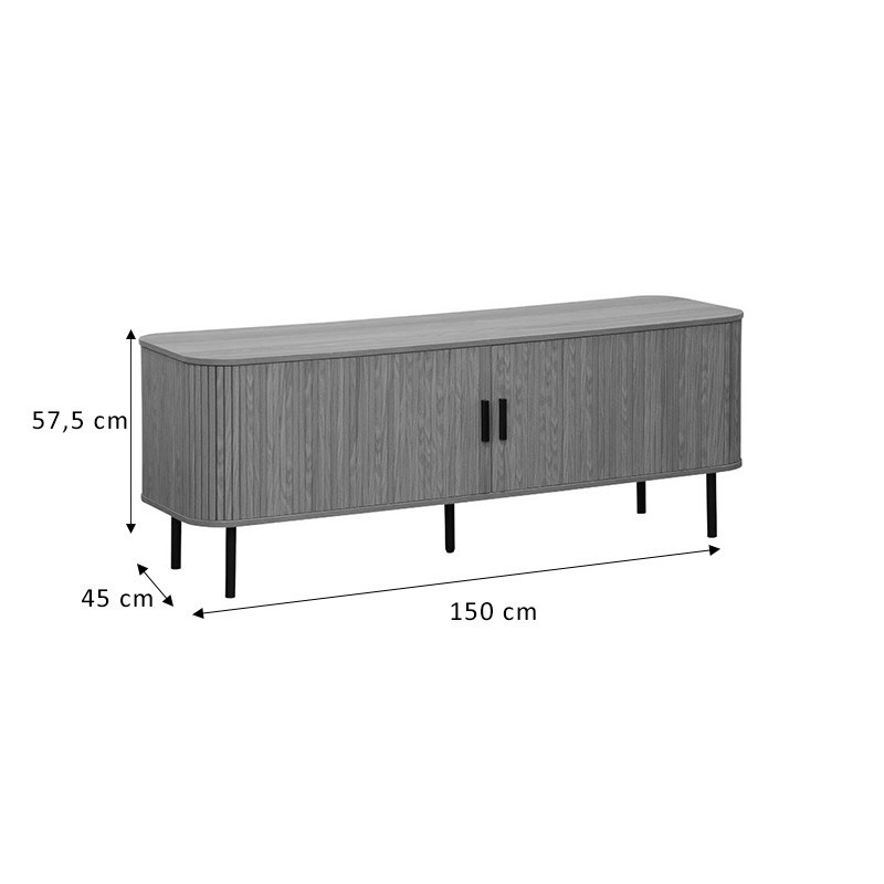 Comoda TV - Consola de dimensiuni medii Scandi MDF culoare lemn naturala cu picioare din metal negru 150x45x57.5cm