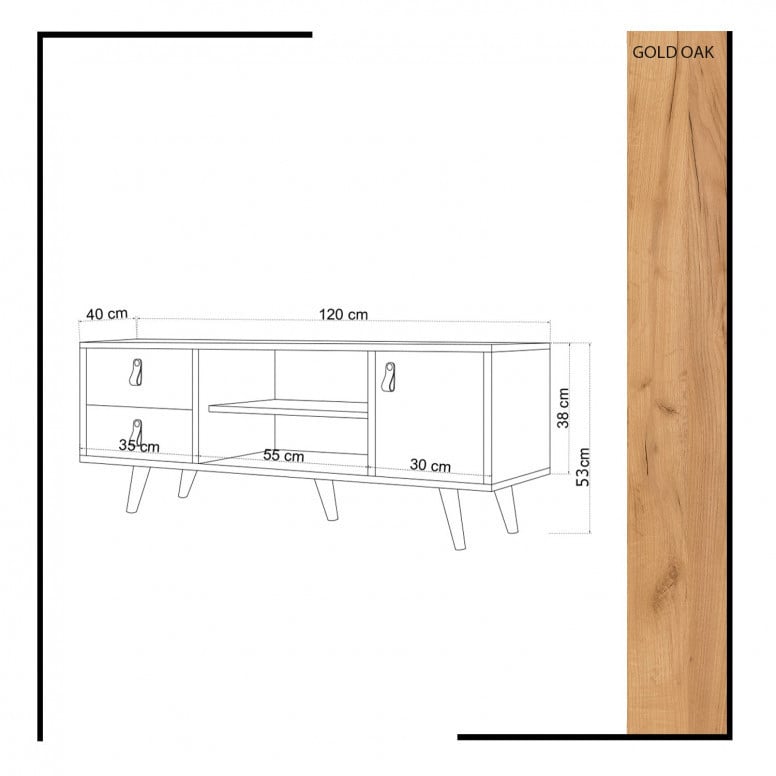 Comoda TV Salvador, Model Ansamblu, 120x53x40 cm, Stejar/Alb - 3 | YEO