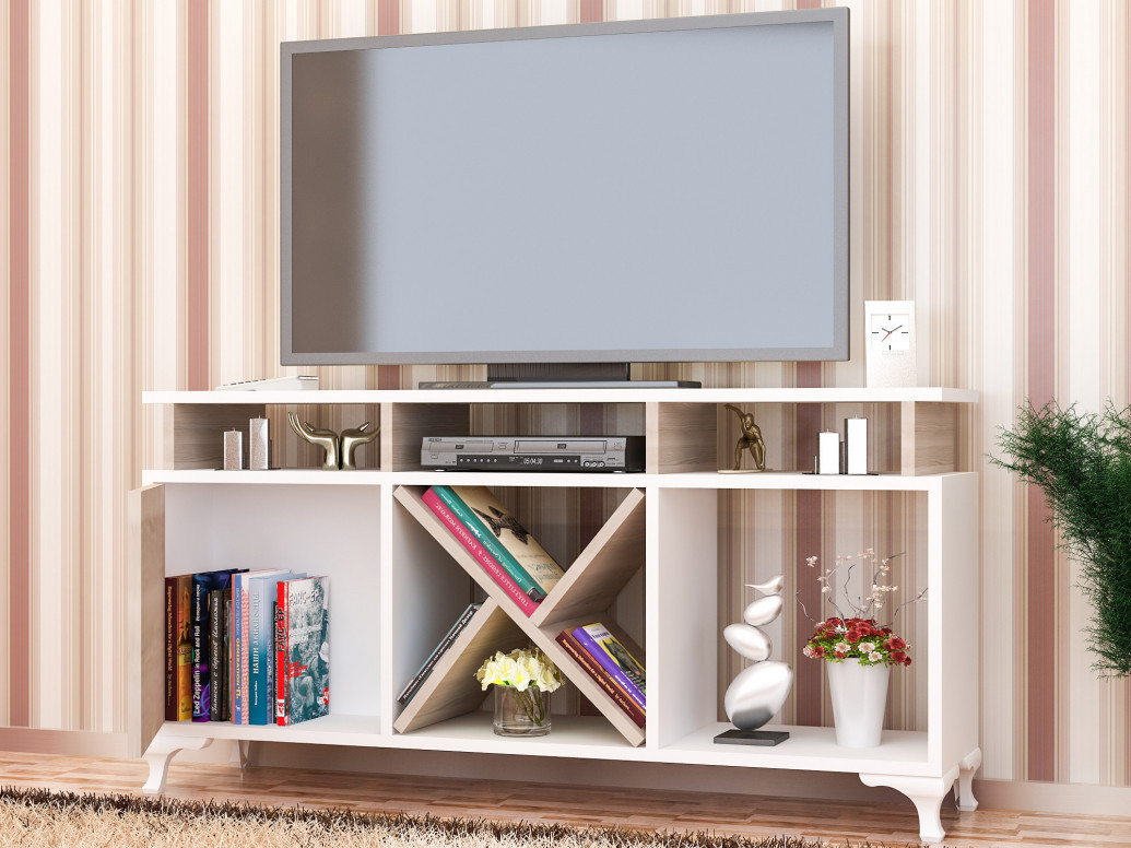 Comoda TV Salvador, Model Ay, 120x53.6x29.5 cm, Alb/Stejar Cordoba - 2 | YEO