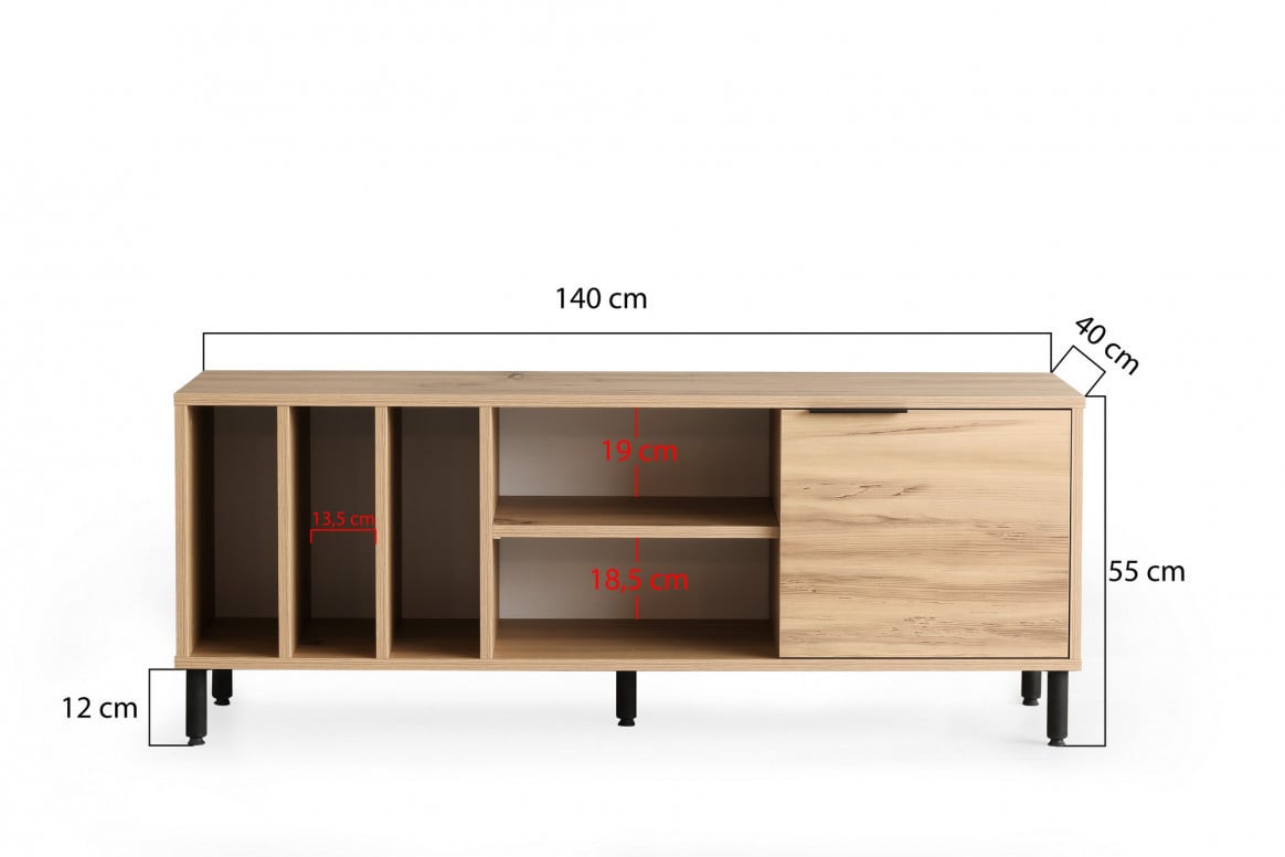 Comoda TV Salvador, Model Bodegas, 140x55x40 cm, Stejar