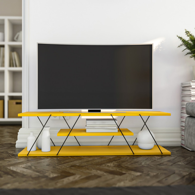 Comoda TV Salvador, Model Canaz, 120x33x30 cm, Galben