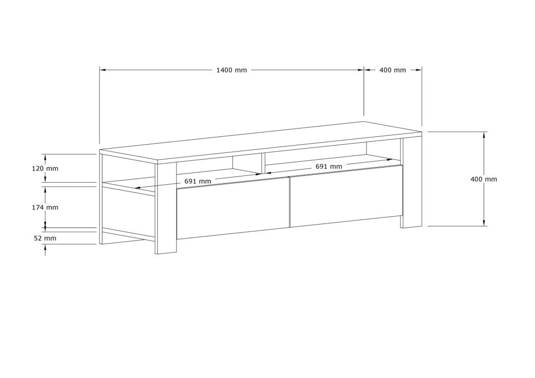 Comoda TV Salvador, Model Combe, 140x40x40 cm, Stejar safir