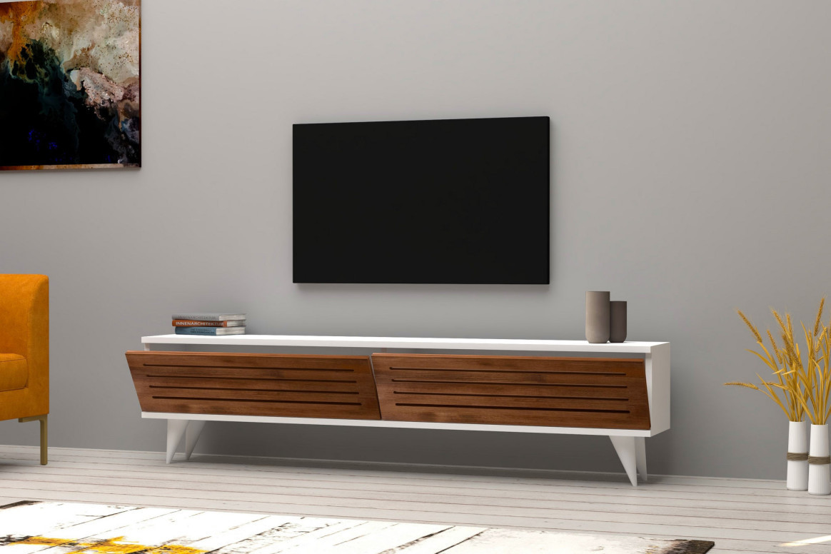 Comoda TV Salvador, Model Hill, 160x40x25 cm, Nuc/Alb - 1 | YEO