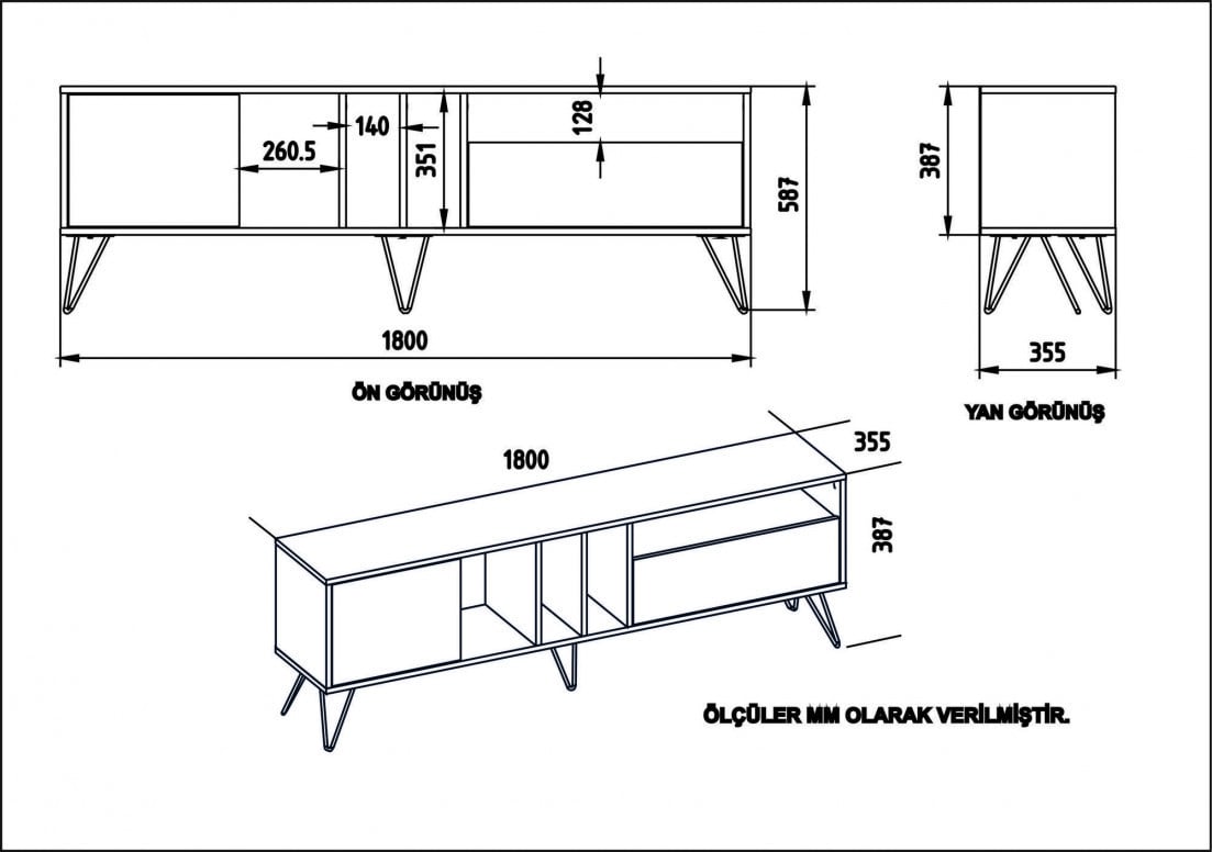 Comoda TV Salvador, Model Mistico, 180x58.7x35.5 cm, Nuc/Negru/Alb