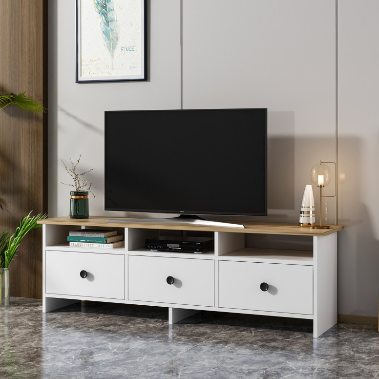 Comoda TV Salvador, Model Oslo, 150x47x36 cm, Alb/Safir - 1 | YEO