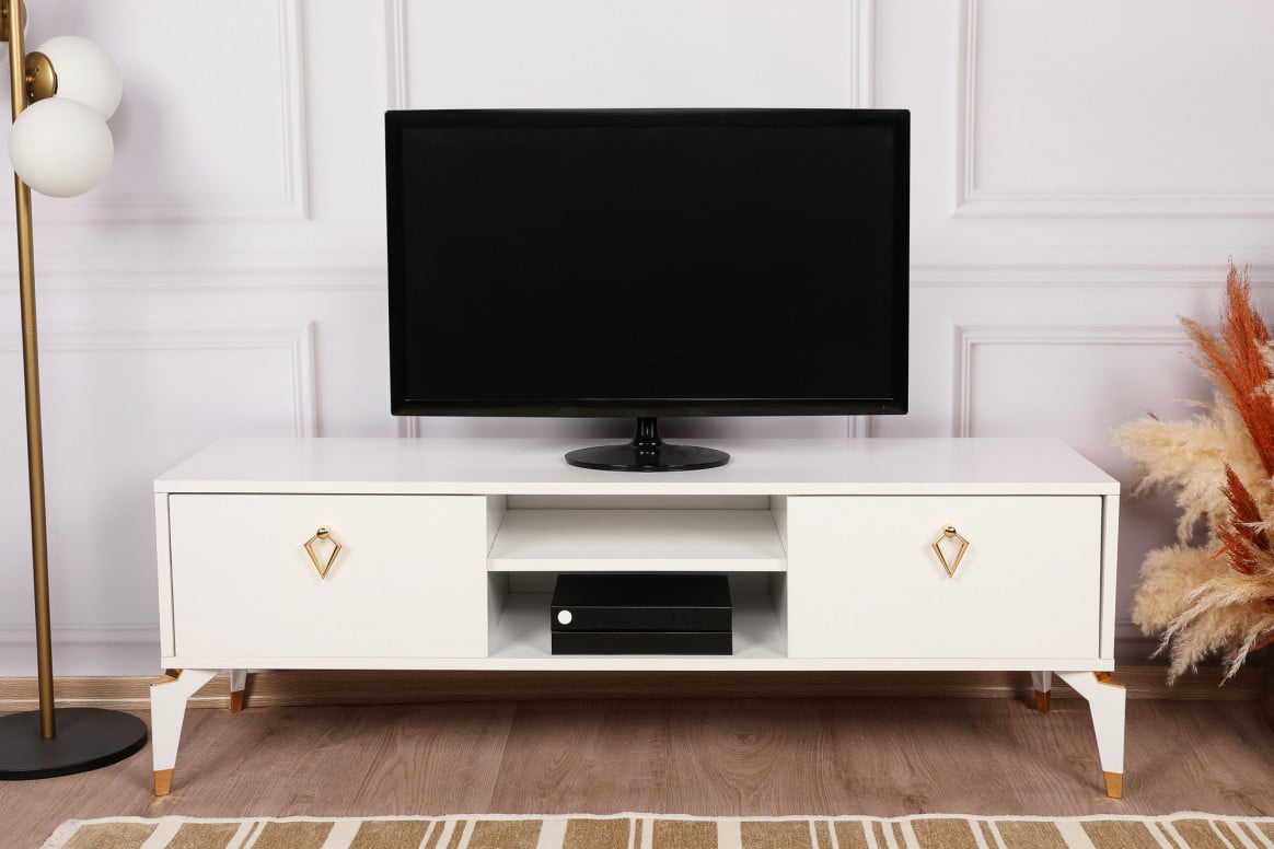 Comoda TV Salvador, Model Posh, 143x47x40 cm, Alb