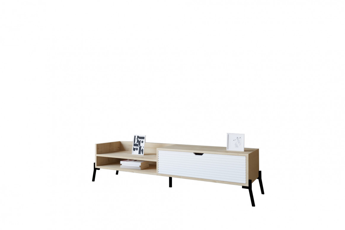 Comoda TV Salvador, Model Trezza, 160x36x40 cm, Stejar safir/Alb - 2 | YEO