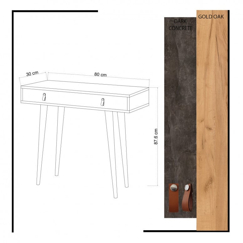 Consola Model Illas, Stejar/Gri, 80x30x87.6 cm