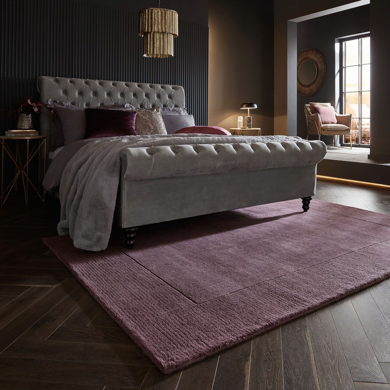 Covor Textured Wool Border Violet 160X230 cm, Flair Rugs