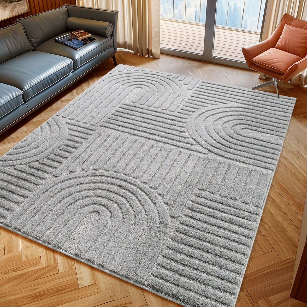 Covor VivaDeco Art V1, 160 x 230 cm, Silver, 100% Polipropilena, Fir 8 mm, 1900 g/mp, OEKO-TEX Standard 100