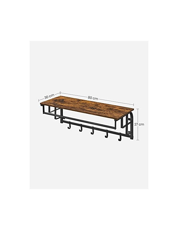 Cuier cu raft Model Phelps, Maro Rustic/Negru, 30x80x27 cm