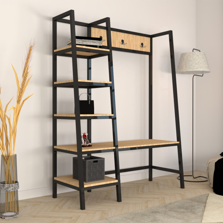 Cuier cu rafturi Model Valansiya, Negru/Pin, 160x40x170 cm - 1 | YEO