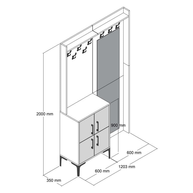 Cuier hol cu dulap Model Berlin, Nuc, 120x35x200 cm