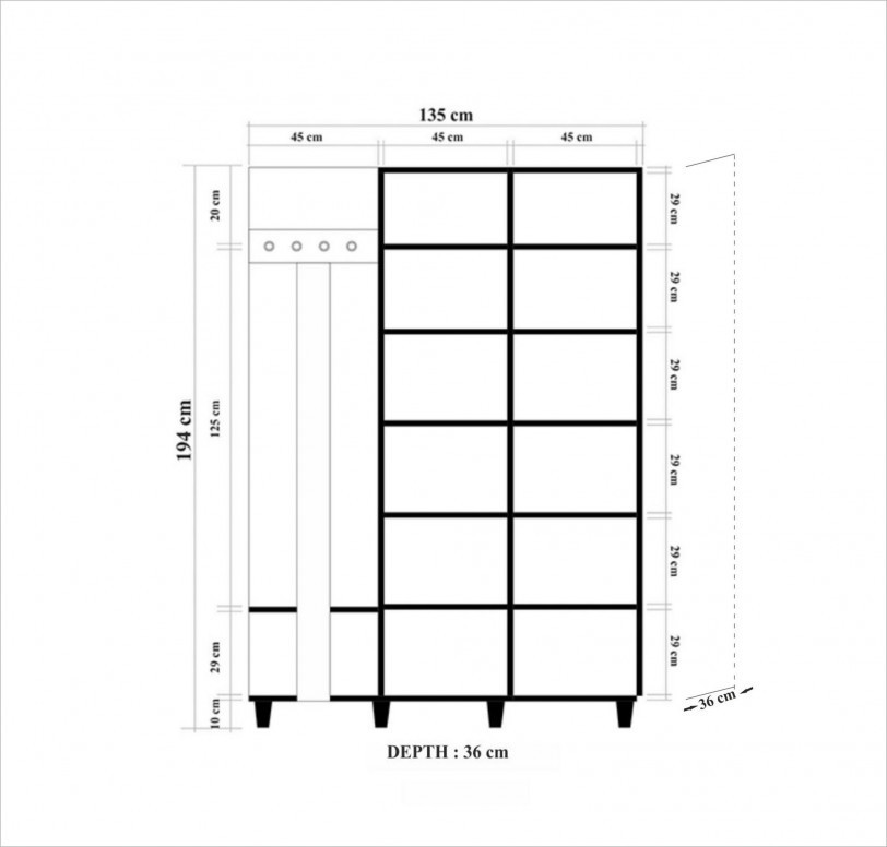 Cuier hol cu dulap Model Garmanto 135-729, Stejar sonoma, 135x36x194 cm