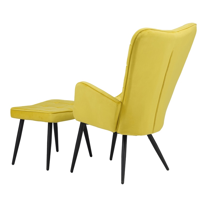 Fotoliu cu suport picioare Model Dorita, Galben/Negru, 68.5x76x103 cm - 3 | YEO