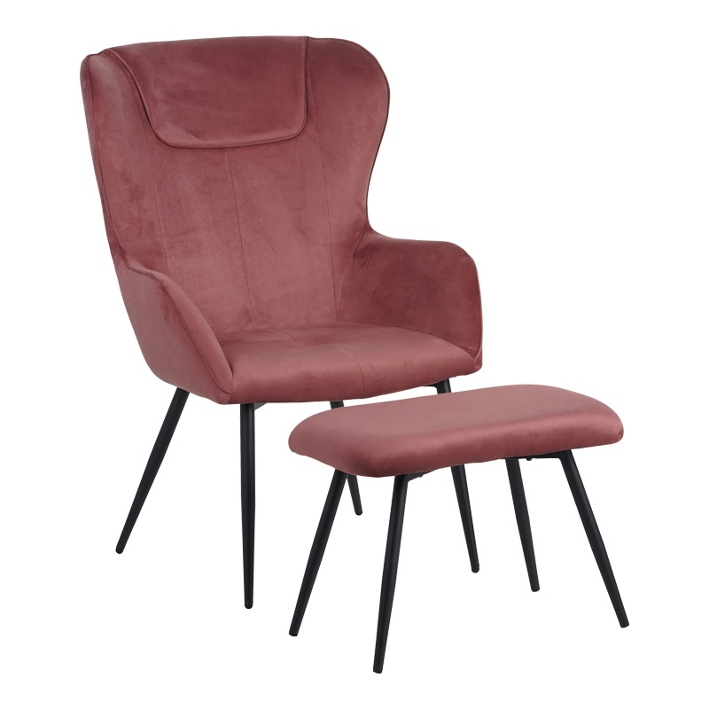 Fotoliu cu suport picioare Model Rueda, Rose/Negru, 71x67x99 cm