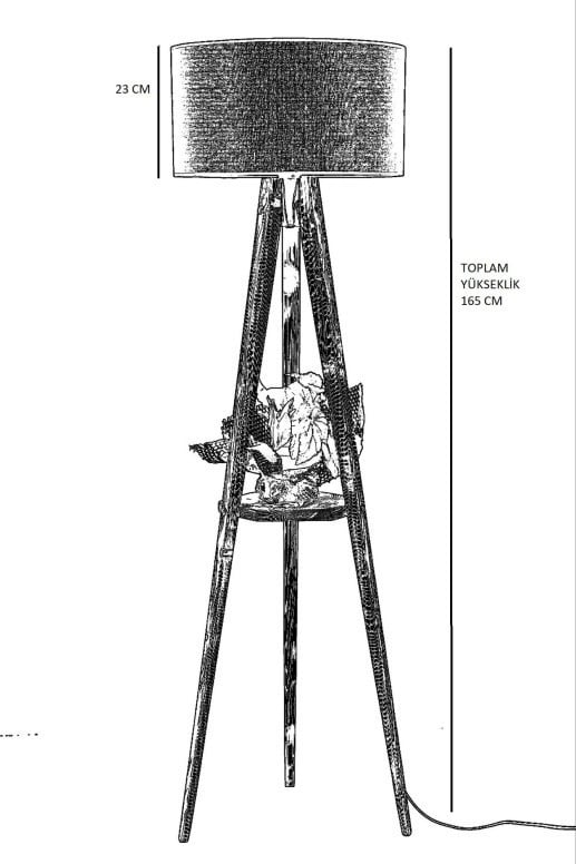 Lampadar Sehbali Tripod Yanik Lambader Silindir Hasir Bordo Abajurlu Maro/Rosu Bordo