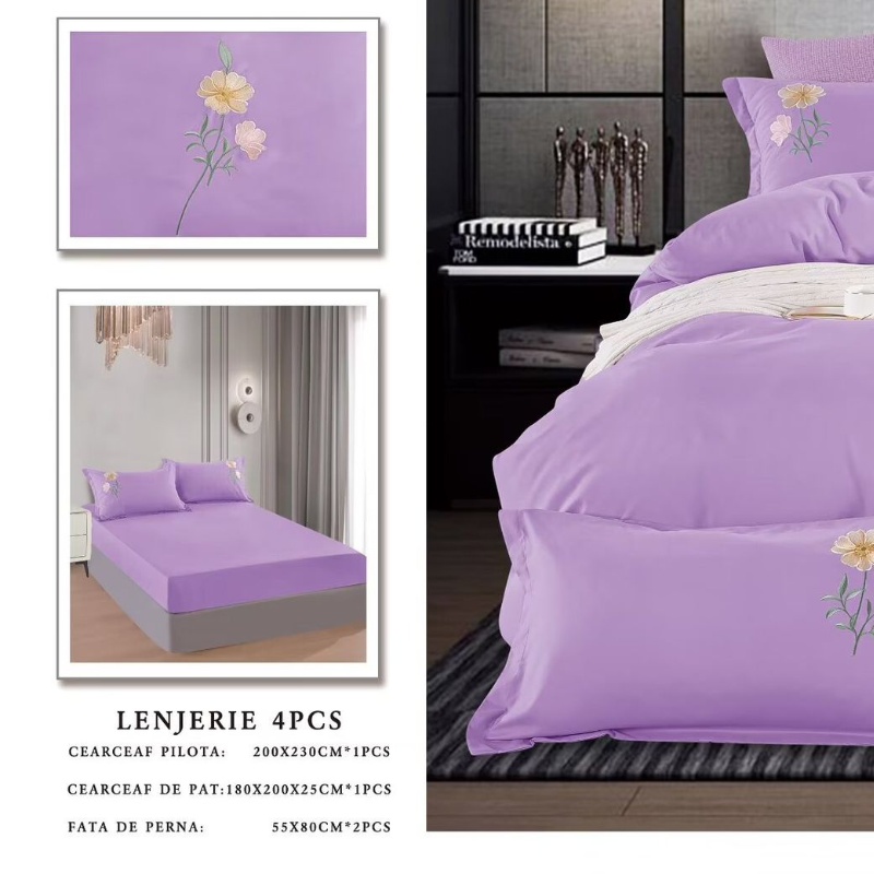 Lenjerie cu Elastic 180x200 cm, cu broderie, Sandro V5 Purple (Finet) - 1 | YEO