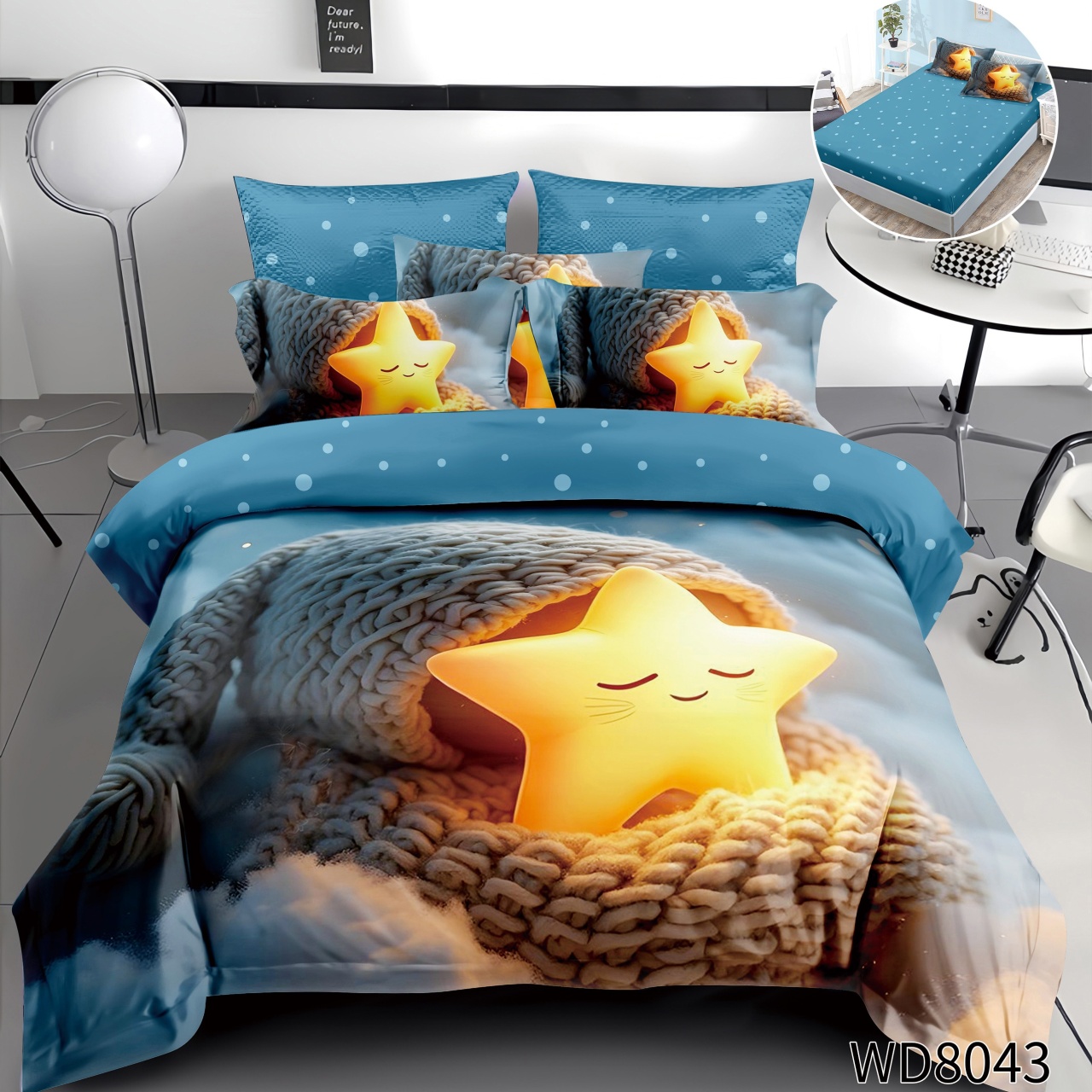 Lenjerie de pat Finet 5D Digital Print cu elastic – 4 piese, Cozy Sleeping Star